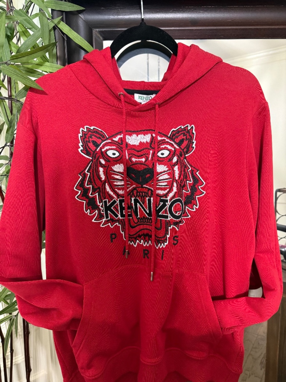 KENZO Paris Classic Tiger Embroidered Logo Red Overhead Hoodie